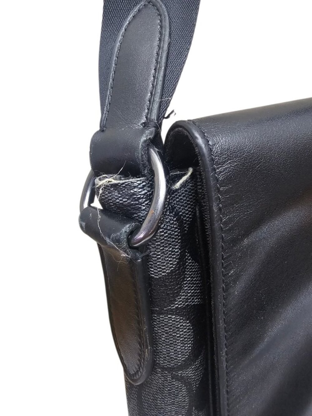 Coach Signature Monogram Crossbody Messenger Bag Black Charcoal Leather f54771 - Picture 4 of 14